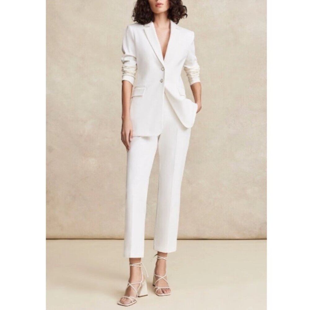 Pearl By Lela Rose Size M/L White Stretch Cotton Push Up Sleeve Blazer Neutral